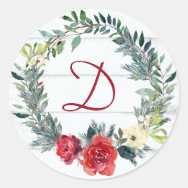 Pegatina Redonda Navidades de acuarela de monograma ruso