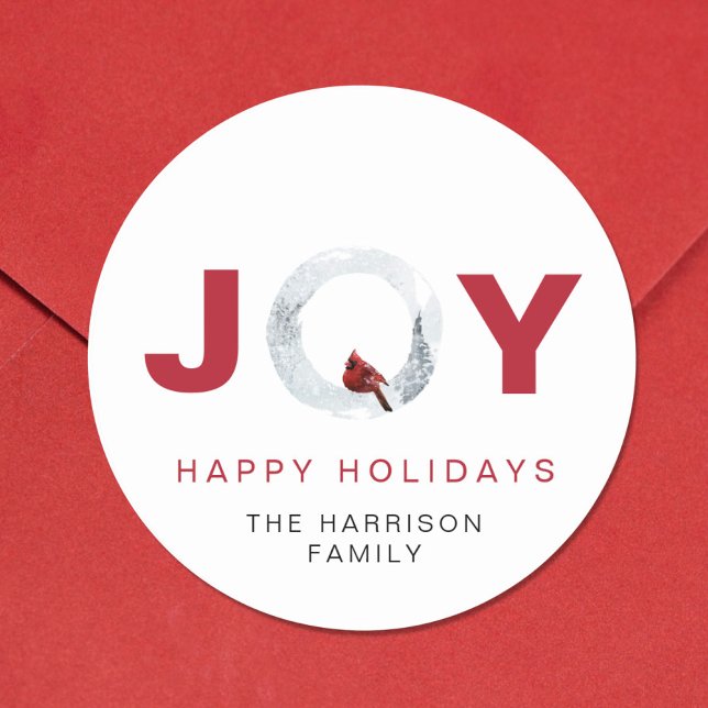 Pegatina Redonda Navidades de acuarela del Cardenal Rojo de Alegría (Subido por el creador)