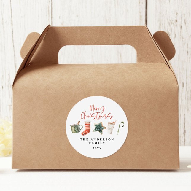 Pegatina Redonda Navidades de acuarela galletas beben caramelos (Subido por el creador)