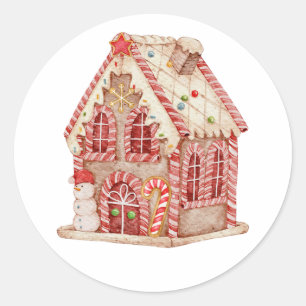 Pegatina Redonda Navidades de acuarela Gingerbread House