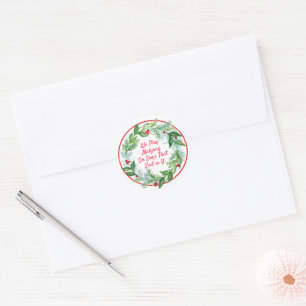 Pegatina Redonda Navidades de acuarela Holiday Wreath MAHJONG