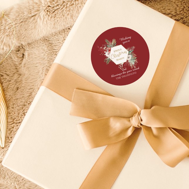 Pegatina Redonda Navidades de acuarela Nombre personalizado botánic (Subido por el creador)