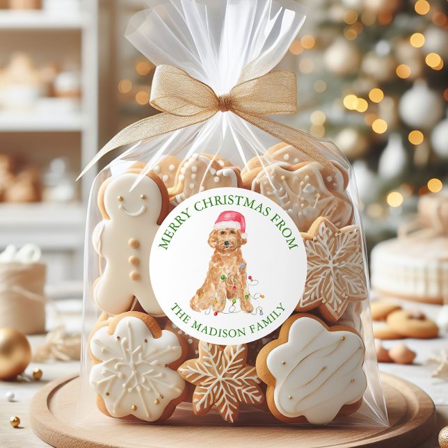 Pegatina Redonda Navidades de acuarela Santa Dog (Subido por el creador)