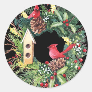 Pegatina Redonda Navidades de acuarela Wreath Classic Round Pegatin