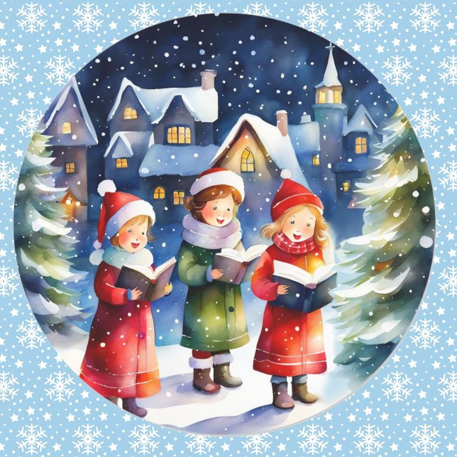 Pegatina Redonda Navidades de acuarelas lanzan lanzas en la nieve (Subido por el creador)