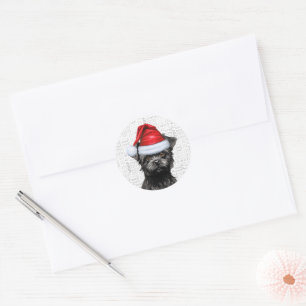 Pegatina Redonda Navidades de Affenpinscher y Woof Word Art