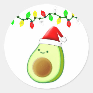 Pegatina Redonda Navidades de aguacate lindo dibujando Santa Hat