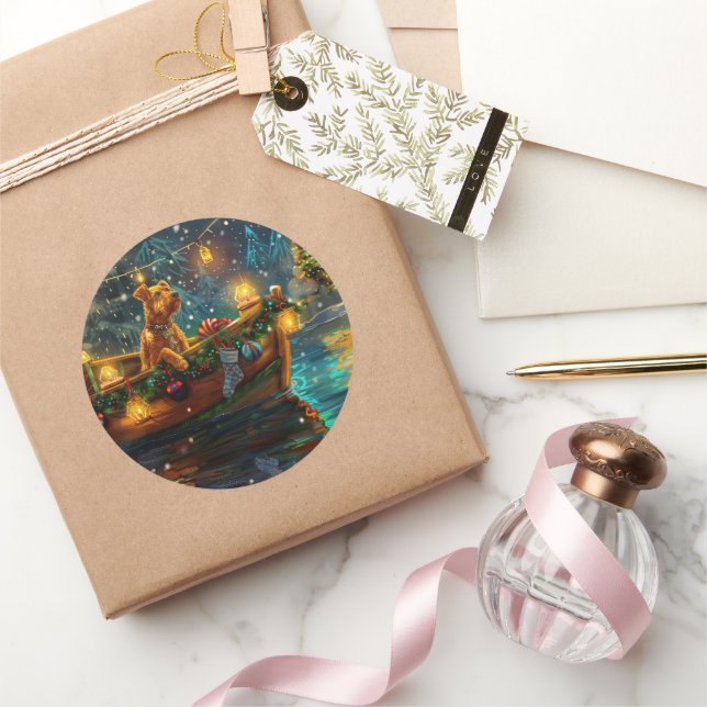 Pegatina Redonda Navidades de Airedale (Regalar)