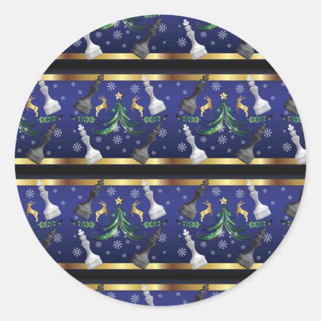 Pegatina Redonda Navidades de ajedrez - Árbol de Navidad con copas  (Anverso)