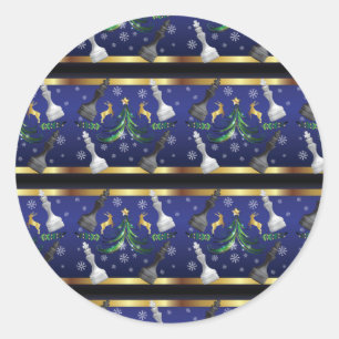 Pegatina Redonda Navidades de ajedrez - Árbol de Navidad con copas