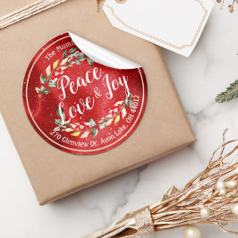 Pegatina Redonda Navidades de Alegría por la Paz y Amo Feliz Año Nu