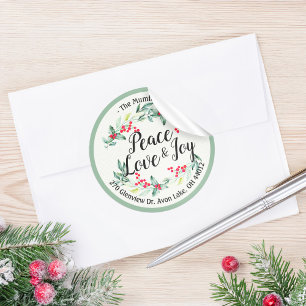 Pegatina Redonda Navidades de Alegría por la Paz y Amo Feliz Año Nu