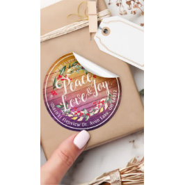 Pegatina Redonda Navidades de Alegría por la Paz y Amo Feliz Año Nu