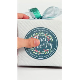 Pegatina Redonda Navidades de Alegría por la Paz y Amo Feliz Año Nu