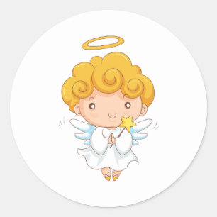 Pegatina Redonda Navidades de Angel dibujados a mano