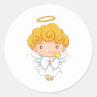 Pegatina Redonda Navidades de Angel dibujados a mano