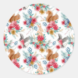 Pegatina Redonda Navidades de Animales de Winter Wonderland Woodlan