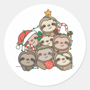 Pegatina Redonda Navidades de animales divertidos del árbol de Navi