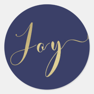 Pegatina Redonda Navidades de Año Nuevo de Blue & Gold JOY
