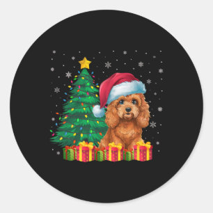 Pegatina Redonda Navidades de Apoo Santa Hat iluminan al perro con