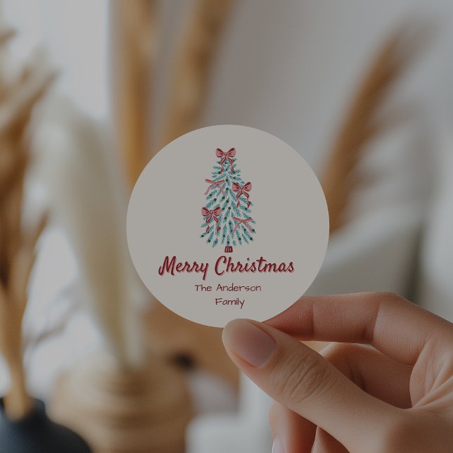 Pegatina Redonda Navidades de árbol de cintas dibujadas con la mano (Subido por el creador)
