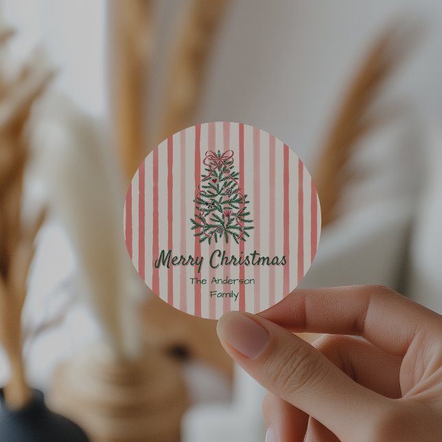Pegatina Redonda Navidades de árbol de cintas dibujadas con la mano (Subido por el creador)