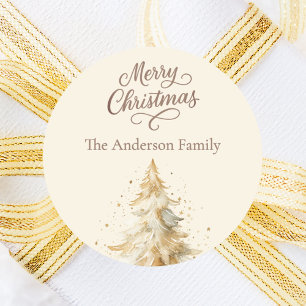 Pegatina Redonda Navidades de árbol de mocha crema