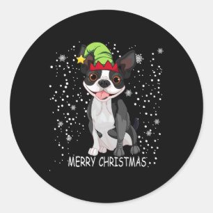 Pegatina Redonda Navidades de árbol de perros de Boston terrier sus