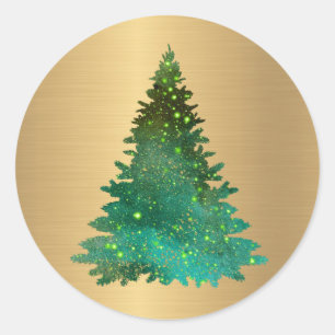 Pegatina Redonda Navidades de árbol de Purpurina verde oro de moda
