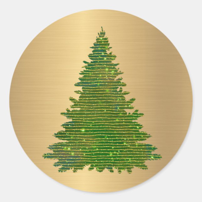 Pegatina Redonda Navidades de árbol Purpurina Green Gold (Anverso)