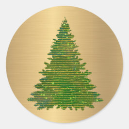 Pegatina Redonda Navidades de árbol Purpurina Green Gold