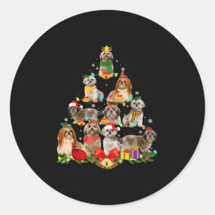 Pegatina Redonda navidades de árbol shih tzu con luz