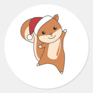 Pegatina Redonda Navidades de ardilla Animales de Invierno
