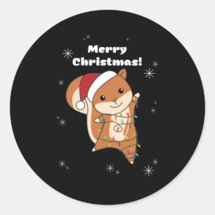 Pegatina Redonda Navidades de ardilla Animales de Invierno