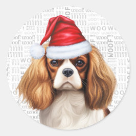Pegatina Redonda Navidades de arte de Cavalier Spaniel Dog Woof