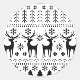 Pegatina Redonda Navidades de arte popular moderno reno