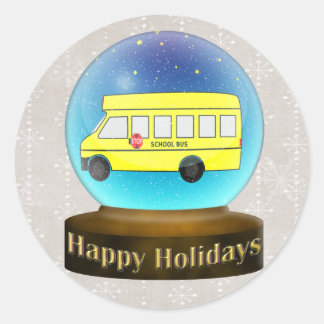 Pegatina Redonda Navidades de autobús escolar de Snowsglobe