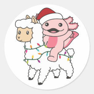 Pegatina Redonda Navidades de Axolotl Llama Alpaca Animales de invi