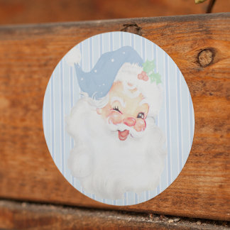 Pegatina Redonda Navidades de Baby Blue Vintage Winking Santa Claus
