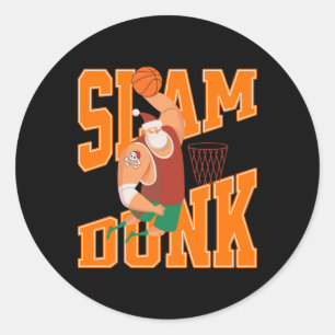 Pegatina Redonda Navidades de baloncesto Big Santa Slam Dunk