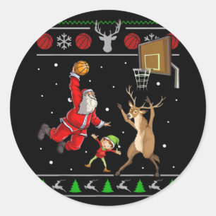 Pegatina Redonda Navidades de baloncesto con nieve, suéter suéter s
