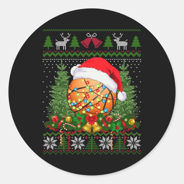 Pegatina Redonda Navidades de baloncesto obsequios familiares Sport (Anverso)