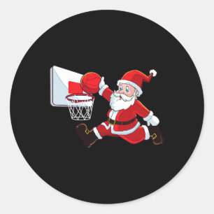 Pegatina Redonda Navidades de baloncesto Santa Claus Slam Dunk