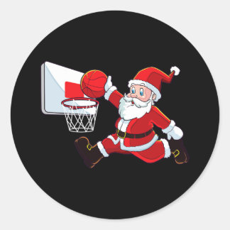 Pegatina Redonda Navidades de baloncesto Santa Claus Slam Dunk