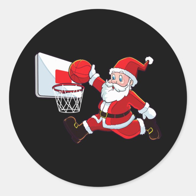 Pegatina Redonda Navidades de baloncesto Santa Claus Slam Dunk (Anverso)
