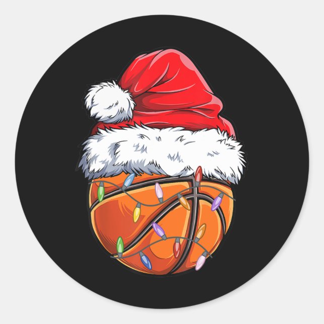 Pegatina Redonda Navidades de baloncesto Santa Hat - Fun Basketball (Anverso)