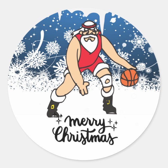 Pegatina Redonda Navidades de baloncesto tarjeta de vacaciones con  (Anverso)