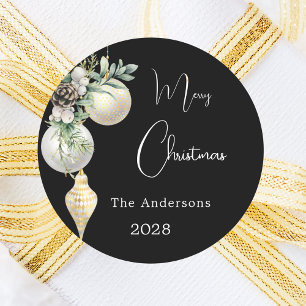 Pegatina Redonda Navidades de baubles blancos de oro negro