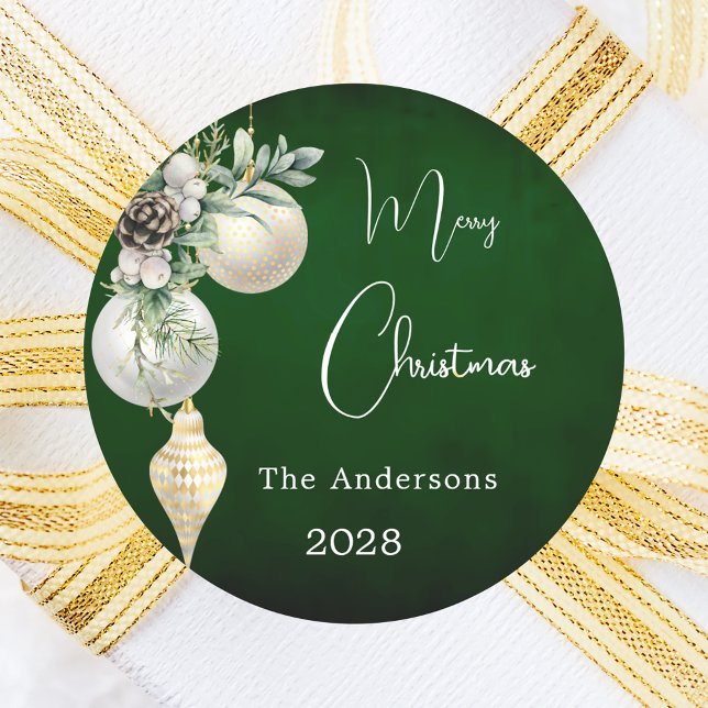 Pegatina Redonda Navidades de baubles blancos de oro verde (Subido por el creador)