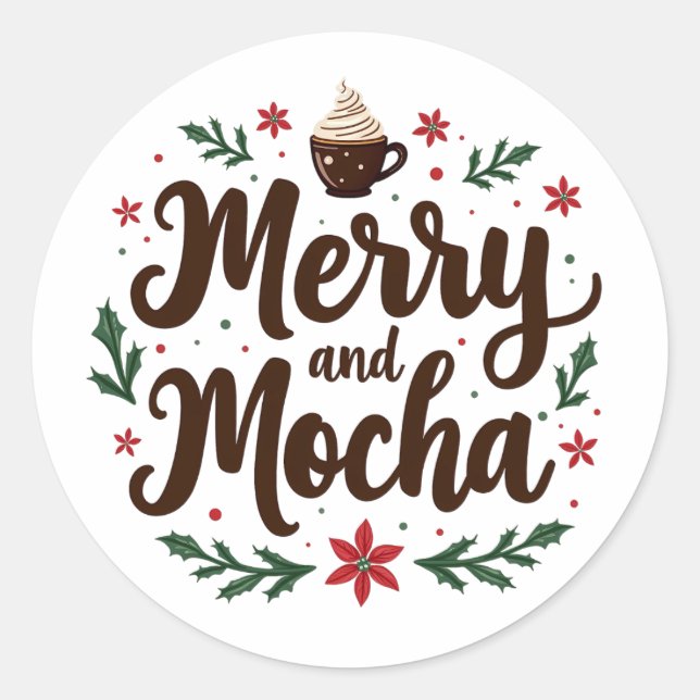 Pegatina Redonda Navidades de bebidas merry y mocha Café Navidad (Anverso)